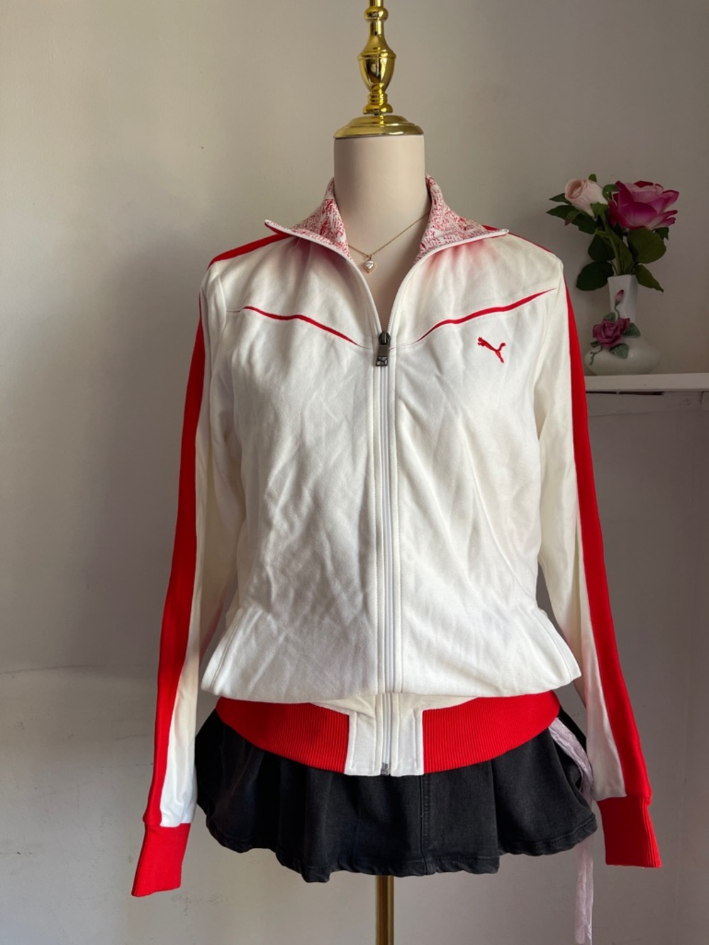Puma White and Red Women’s Bomber Track Jacket